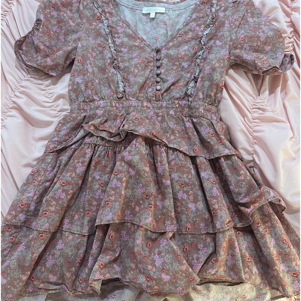 Dusty pink loveshackfancy tiered mini dress floral!!